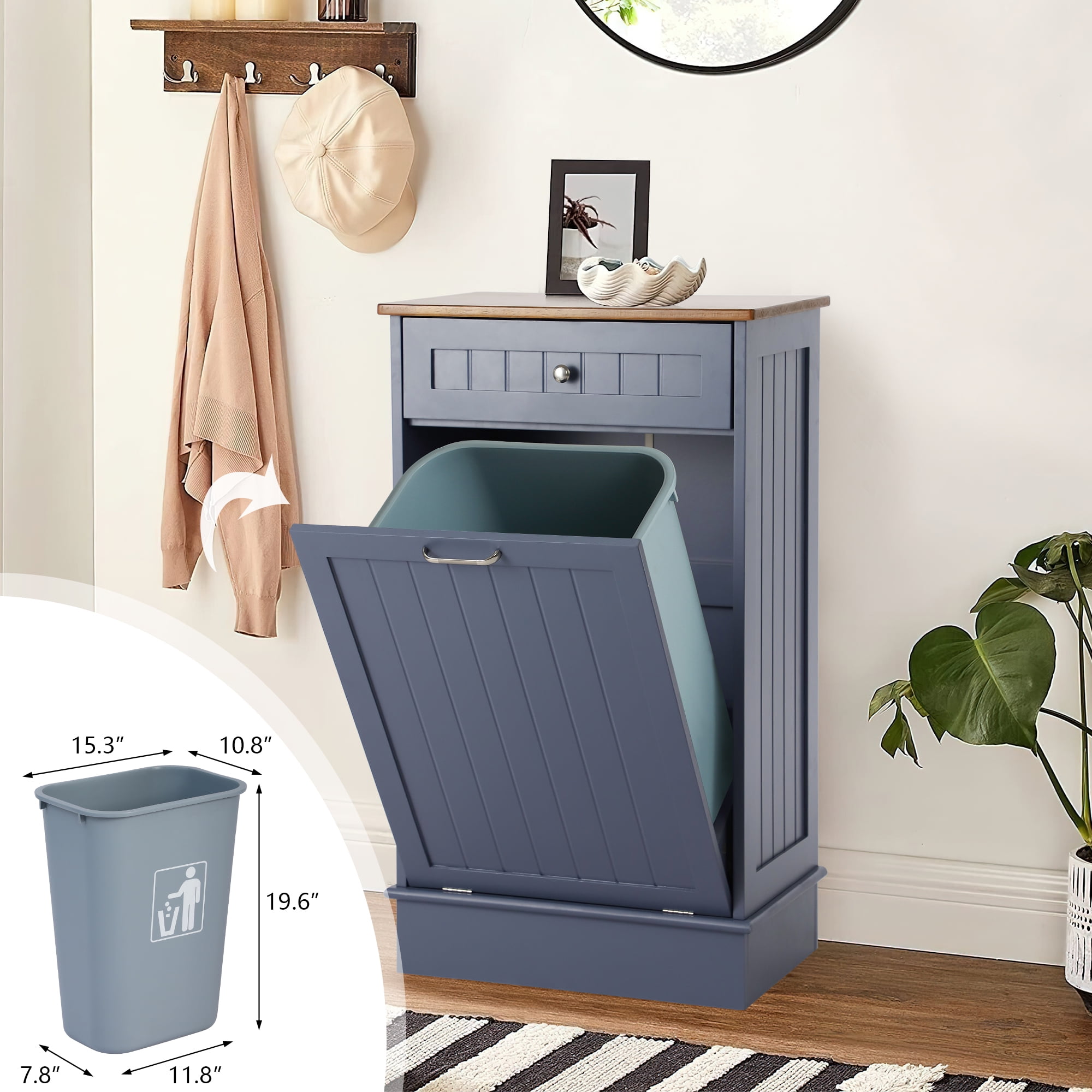 Kinbor Tilt Out Trash Cabinet Wooden Kitchen Trash Bin Can