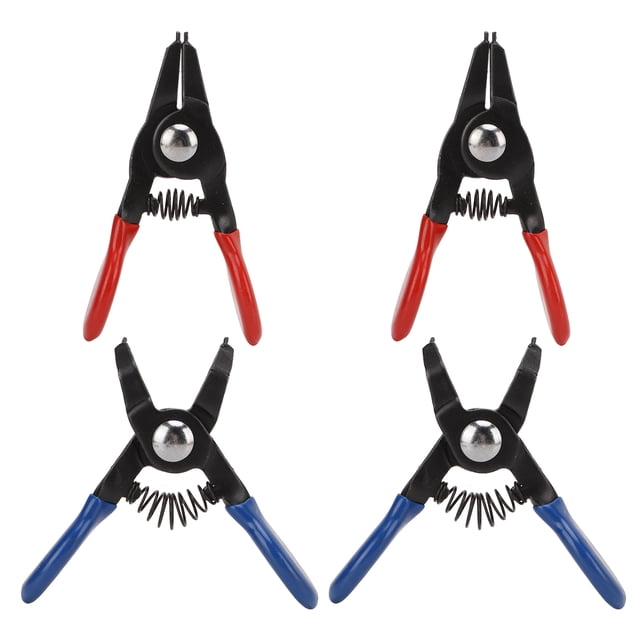 Juego de 4 mini alicates para anillos de retención universales de metal con resorte, duraderos para anillos de retención internos y externos.