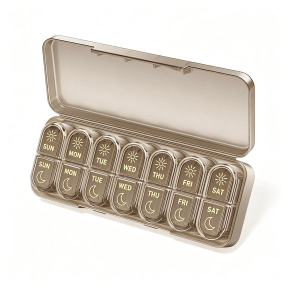 DUPAI Am Pm Pill Organizer 7 Day, Weekly Pill Organizer Box 2 Times a Day Portable Travel Pill Organizer, Cute, Easy Open, Airtight, Fashion, Dust-Proof, Reusable, Sturdy for Medication, Vitamin