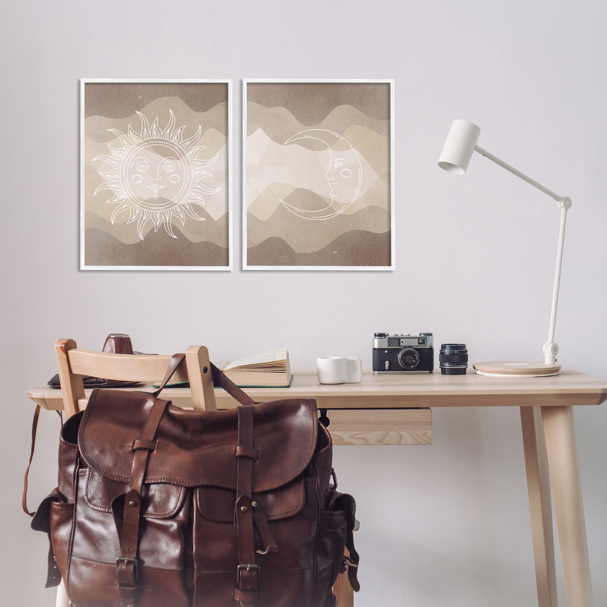 Stupell Industries Astral Boho Sun & Moon Landscape Painting White Framed Art Print Wall Art, 16 x 20, Set of 2