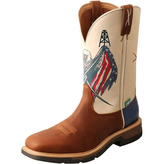 Twisted X Men's 12" Western Work Boot, Roasted Pecan & Red, White, & Blue, 10 EE