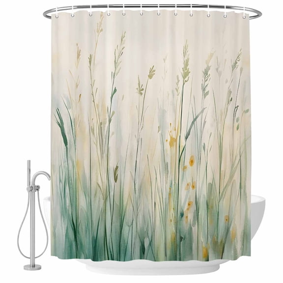 Spring Botanical Shower Curtain Set - Long 72" x 84" Washable Bathtub Curtain with 12 Hooks, Modern Watercolor Green Leaf Plant Waterproof Fabric Stall Shower Curtains for Bathroom/Bathtub Décor