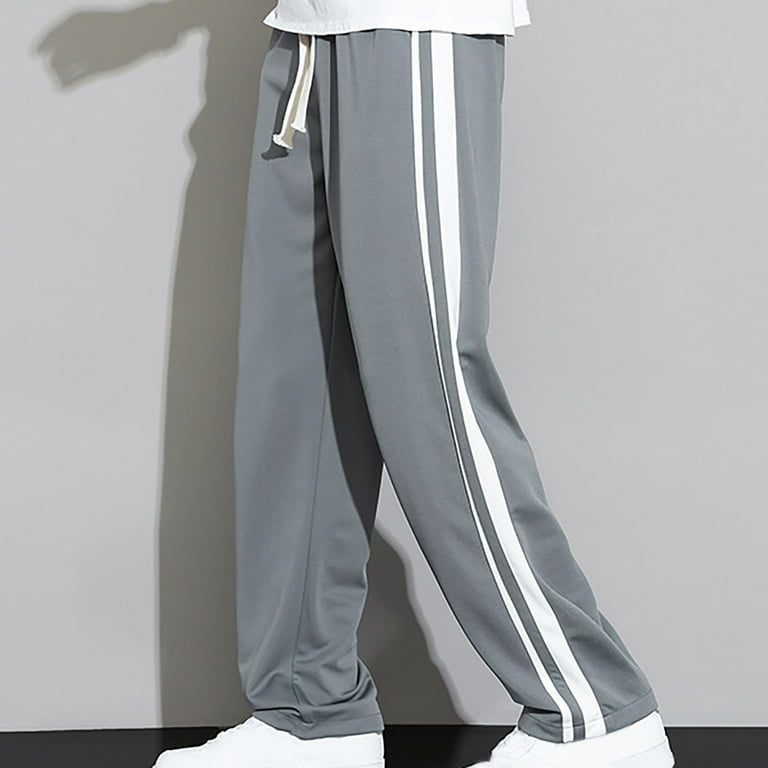 HOOMEUMY Men's Straight Leg Sweatpants with Two Side White