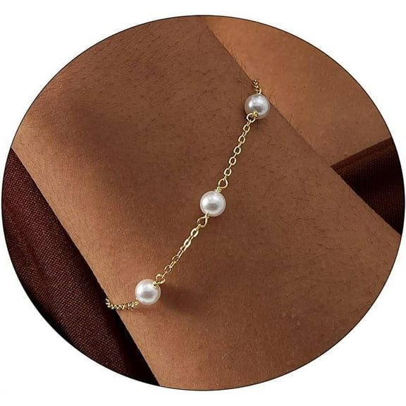 Dainty Pearl Link Chain Bracelet for Women - 14K Gold Filled, Three Freshwater Pearl Culture Bracelet | Delicate & Stylish Jewelry for Any Occasion