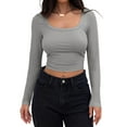 thumbnail image 2 of Baberdicy Women's T-Shirts Women's Long Sleeve Crop Top Ribbed Slim Fitted Casual Tight Fitting T Shirt Tops Womens Tops Grey, 2 of 7