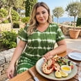 thumbnail image 6 of GRACE & GRANDEUR Women's Plus Size Dress Tie Dye Stripe V Neck Short Sleeve Summer Casual Midi T-shirt Dresses 2X Green, 6 of 7