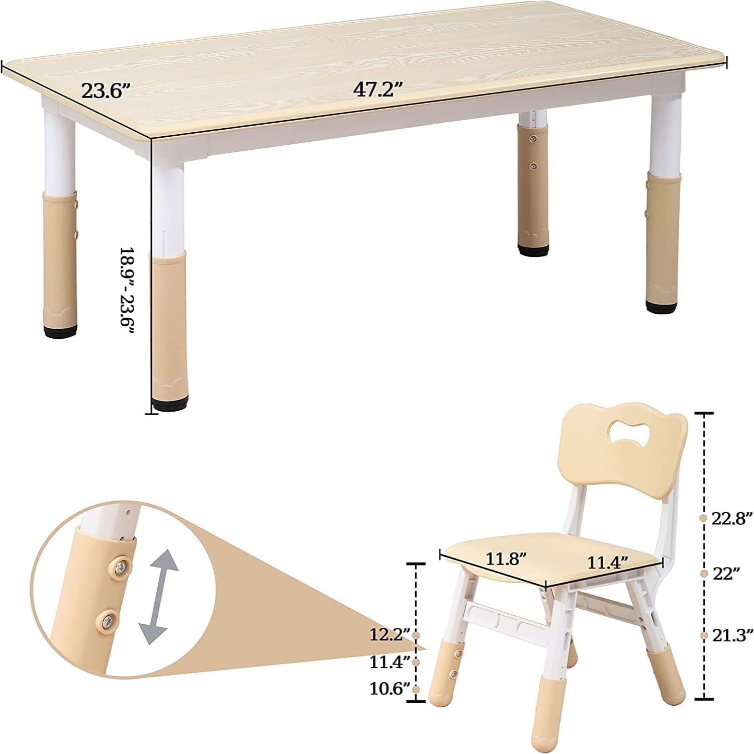 Modern Kids Table and Chairs Set for 6, Height Adjustable Children Multi-Activity Table Set for Classrooms, Daycares for Ages 2-10,Graffiti Desktop
