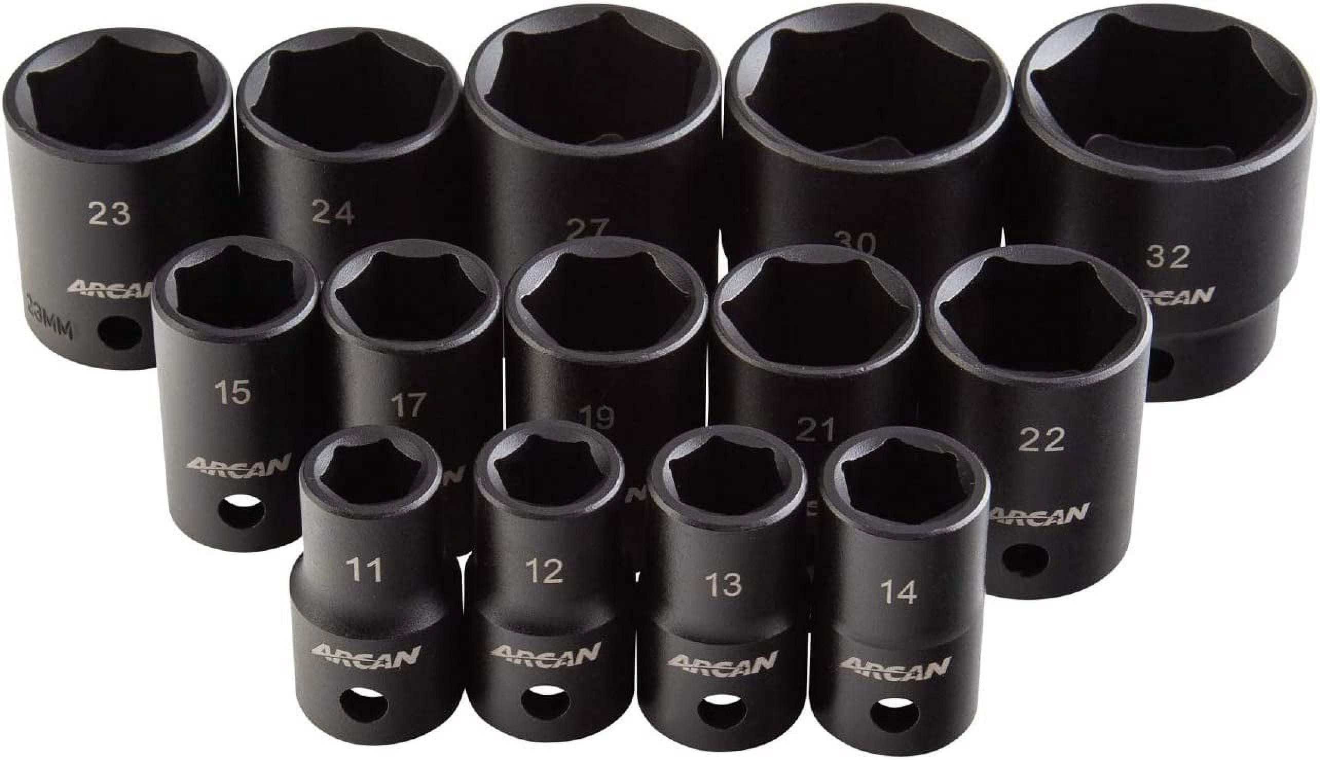 RGHJAR-TOOLS 1/2" Drive Shallow Impact Socket Set, Metric, 11mm - 32mm, 14 Pieces (AS21214M)