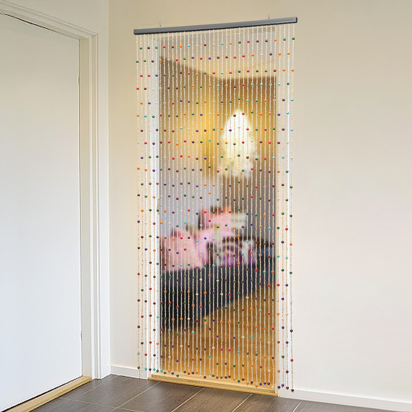 Hand Made Wooden Door Beaded Curtain 74.89" Natural 38 Strands Front Door Decor Curtains Window-mounted Colorful Doorway Beads for Bedroom Living Room Kitchen Room