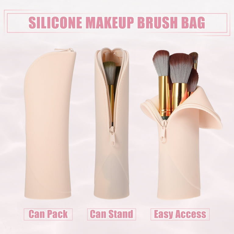 Unique Bargains Silicone Makeup Brush Holder Travel Makeup Brush Organizer  Mirror Brown 