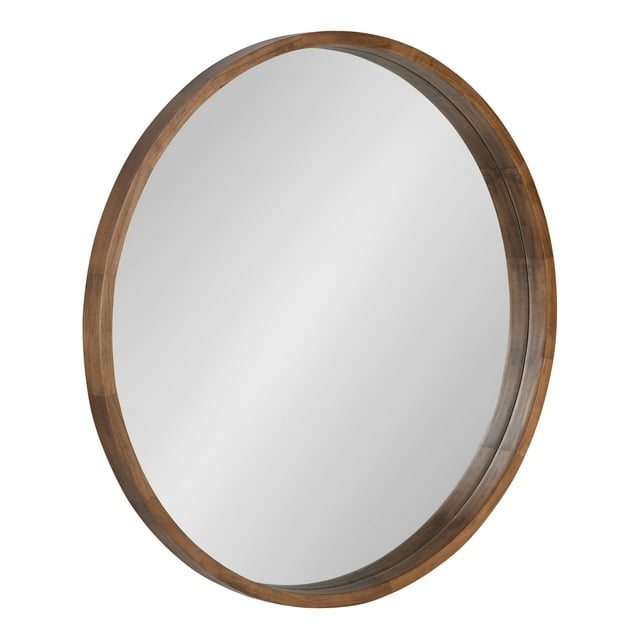 Kate and Laurel Hutton Round Wood Framed Wall Mirror, 36" Diameter, Natural Rustic Brown, Geometric Home Decor