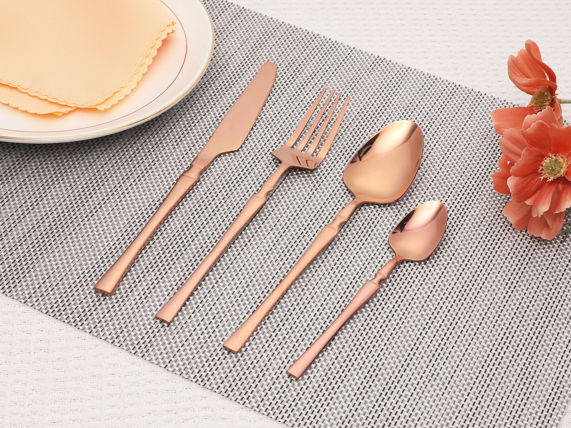Unique Bargains 16 Pieces Stainless Steel Flatware Set for 4 Rose Gold