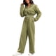 thumbnail image 4 of Conjuntos de chándal para mujer ATHLECHIC de 2 piezas, sudadera corta casual y pantalones de pierna ancha, conjuntos de entrenamiento y lounge en verde ejército, 4 of 4