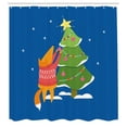 thumbnail image 2 of Ambesonne Vintage Winter Shower Curtain, Fox in Sweater Tree, 69"Wx70"L, Cobalt Blue Multicolor, 2 of 4