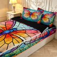 thumbnail image 3 of Homewish Colorful Butterflies Zipper Queen Comforter Set with Fitted Sheet and 2 Pillowcases,Watercolor Boho Glass Zipper Bedding Set,Black Reversible,4pcs, 3 of 8