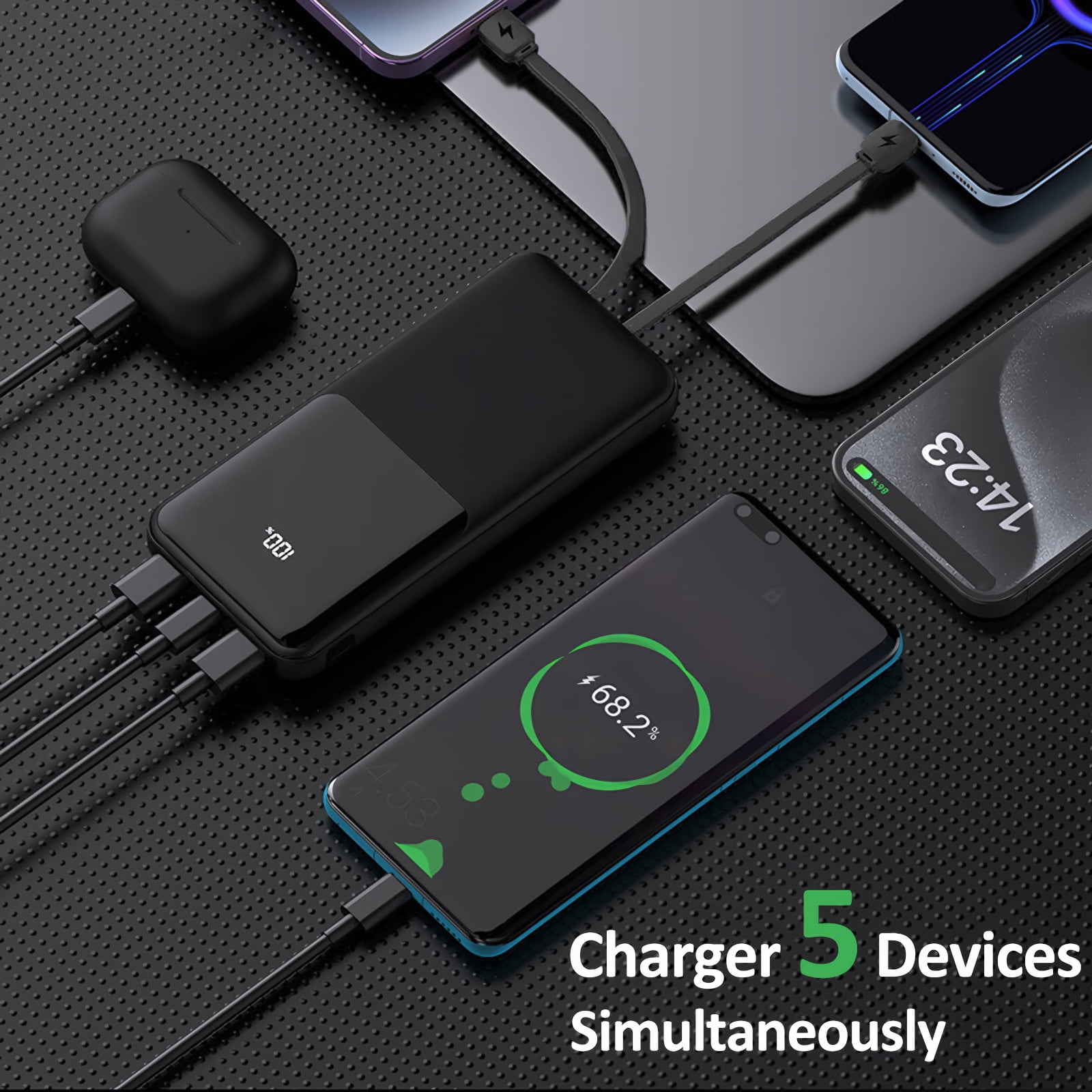 22.5W Portable Phone Charger with Built-In Cable, XUDUO 10000mAh Fast Power Bank USB C Battery Pack for iPhone, Samsung