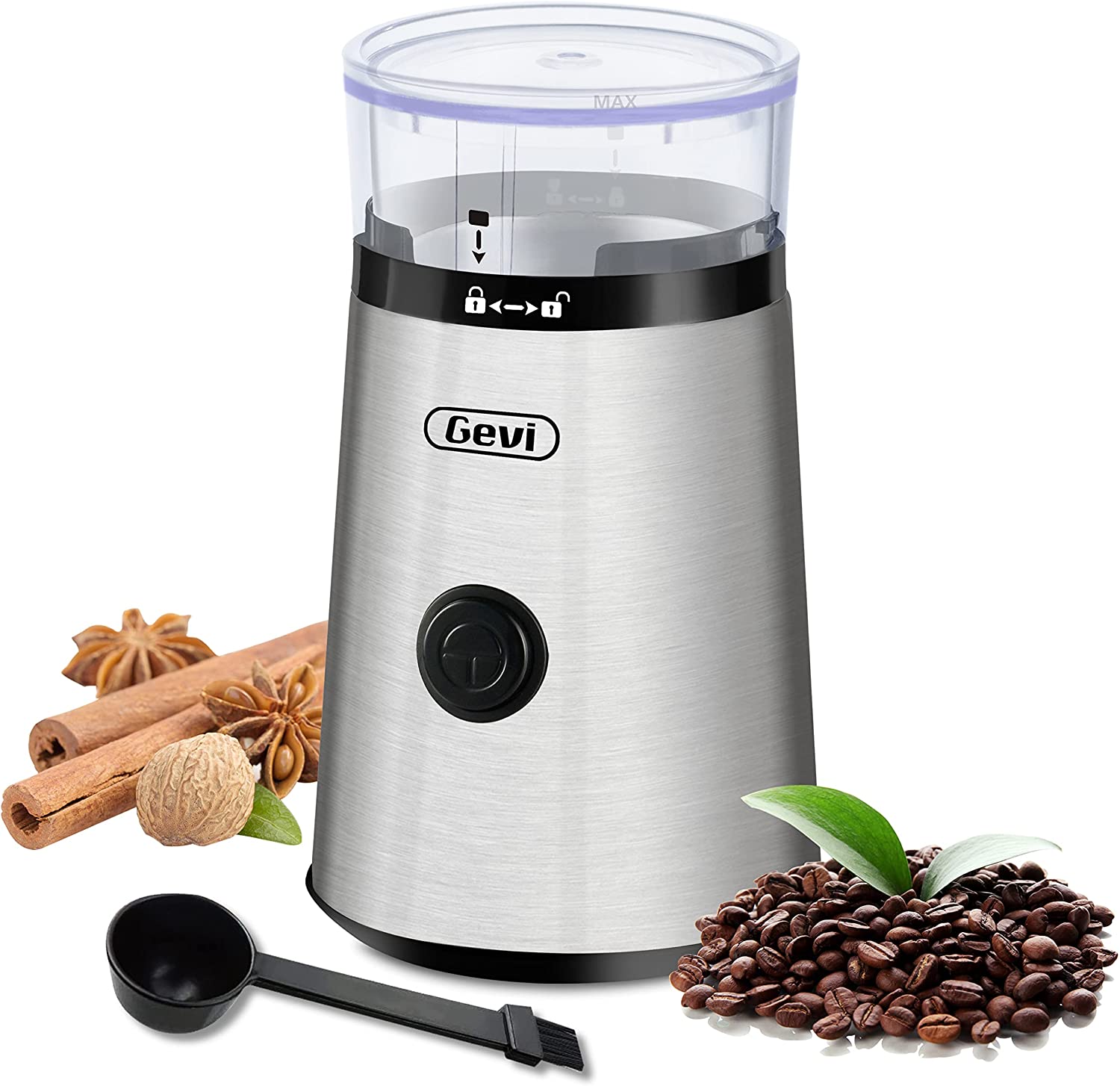 Gevi Silver Coffee Grinder, 12 Cup Stainless Steel Coffee Bean Grinder