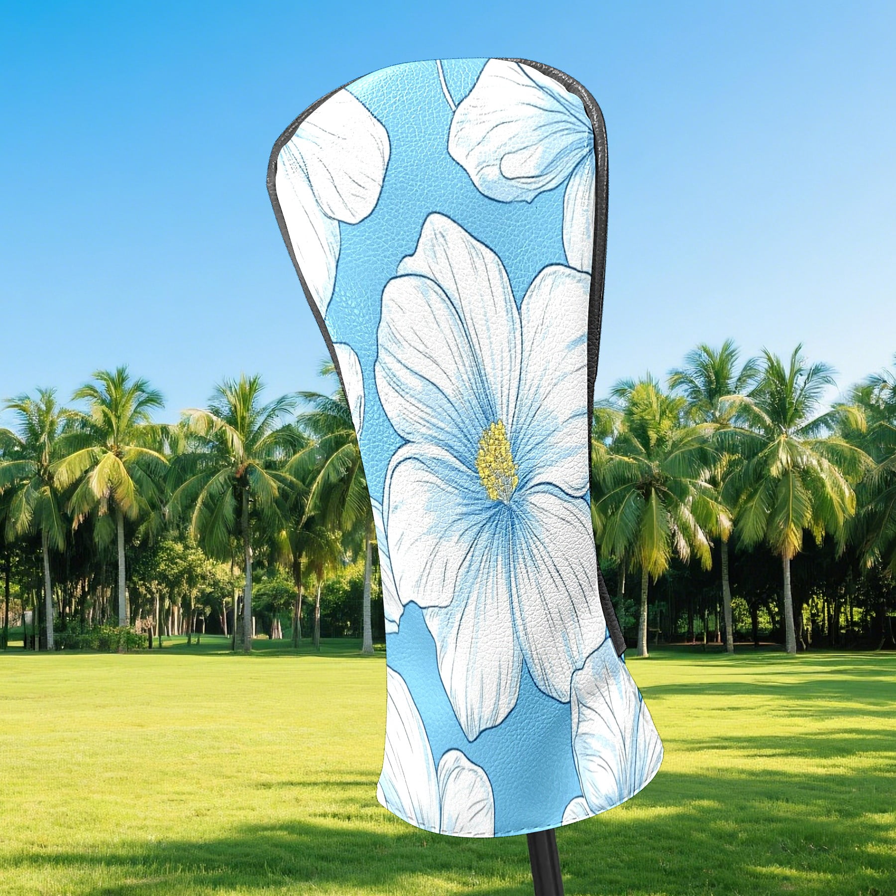 Golf Club Covers PU Leather Waterproof Head Covers for Fairway Woods Hybrids White Lily Unisex Fits Most Brands