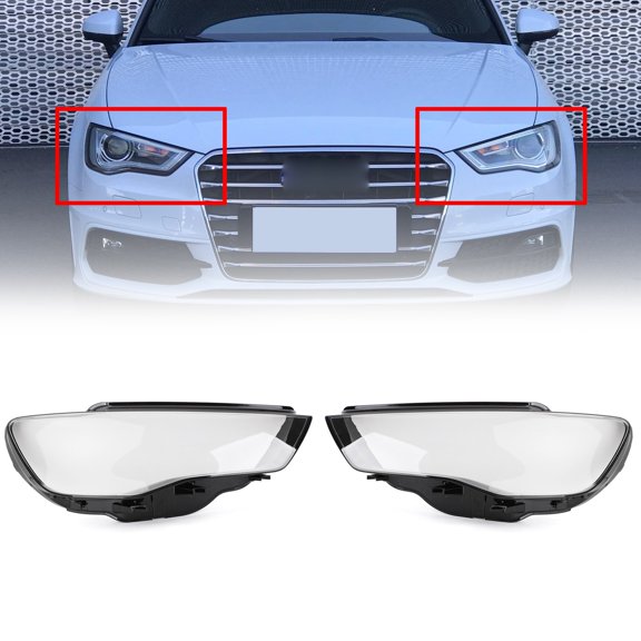 Motor Genic Left & Right Pair Headlight Cover Headlamp Lens For Audi A3 2013-2016 Clear