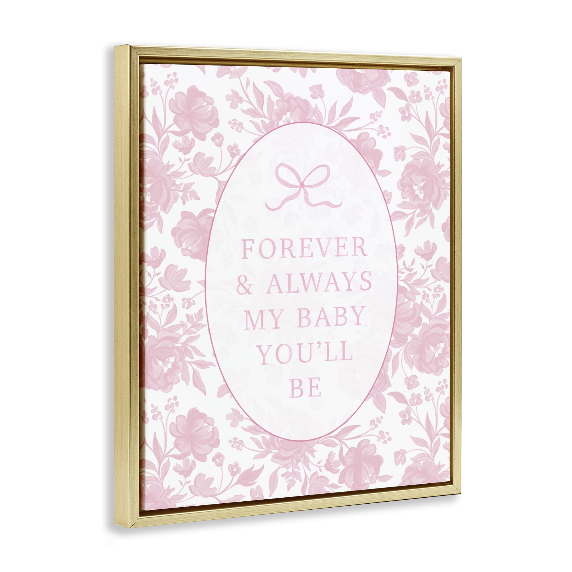 Stupell Industries Forever and Always Pink Florals Gold Framed Floater Canvas Wall Art, design by Cherrywood Lane