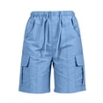 thumbnail image 7 of Hurxie Cargo Shorts for Women Elastic Waist Knee Length Bermuda Shorts Summer Outdoor Waterproof Hiking Pants with Pockets Light Blue,XL, 7 of 7