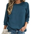 thumbnail image 3 of Womens Sweatshirt Dqueduo Women's Solid Color Loose 3/4 Sleeve Round Neck Sweatshirt – Casual All-Season Top Navy L, 3 of 6