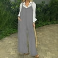 thumbnail image 2 of Lenpel Women's Cotton Linen Jumpsuits Spaghetti Strap Sleeveless Tie Shoulder Wide Leg Rompers Baggy Casual Overalls with Pockets(Gray,Small), 2 of 6