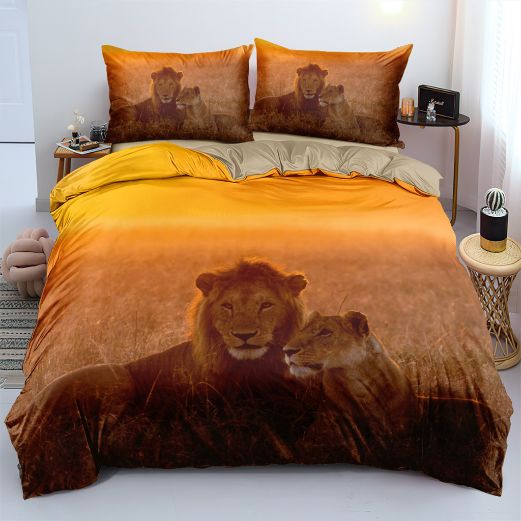 3D Animals Lions Print Bed Duvet Cover Sets Twin Full Queen King Size