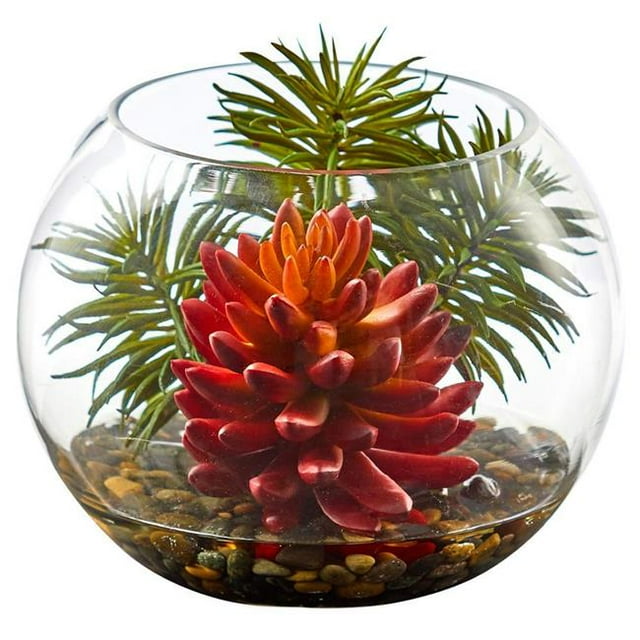 Nearly Natural 8457 Succulent Artificial Plant in Round Vase