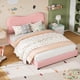 thumbnail image 1 of Queen marco de cama niños-velvet forrado cabecero cute low-profile cama de plataforma girls y boys no necesita colchón base strong de madera slats noise-free fácil montaje (rosa), 1 of 7