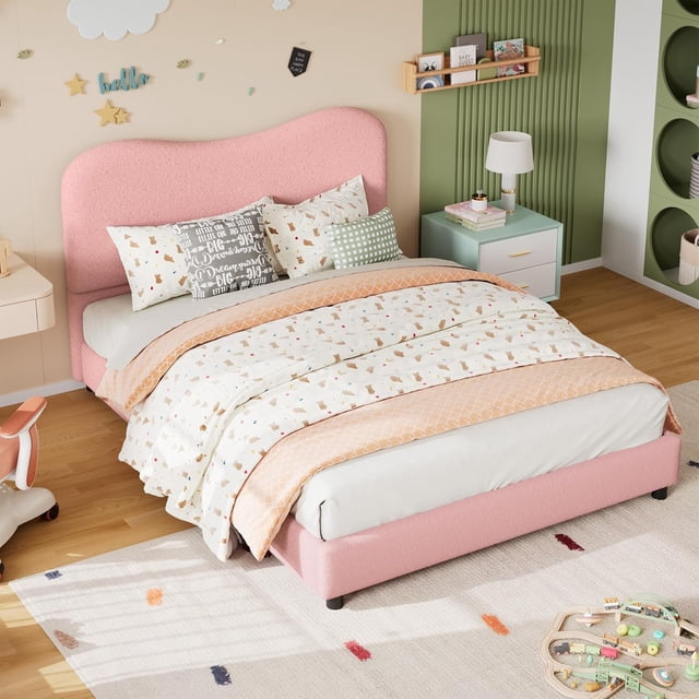 Qinaqin Queen Cama Frame para Velvet Upholstered cm de Alturaeadboard Cute Low-Profile Platform Girls y Boys No Caja Spring Needed Strong Profundidad Madera Slats Noise-Free Easy