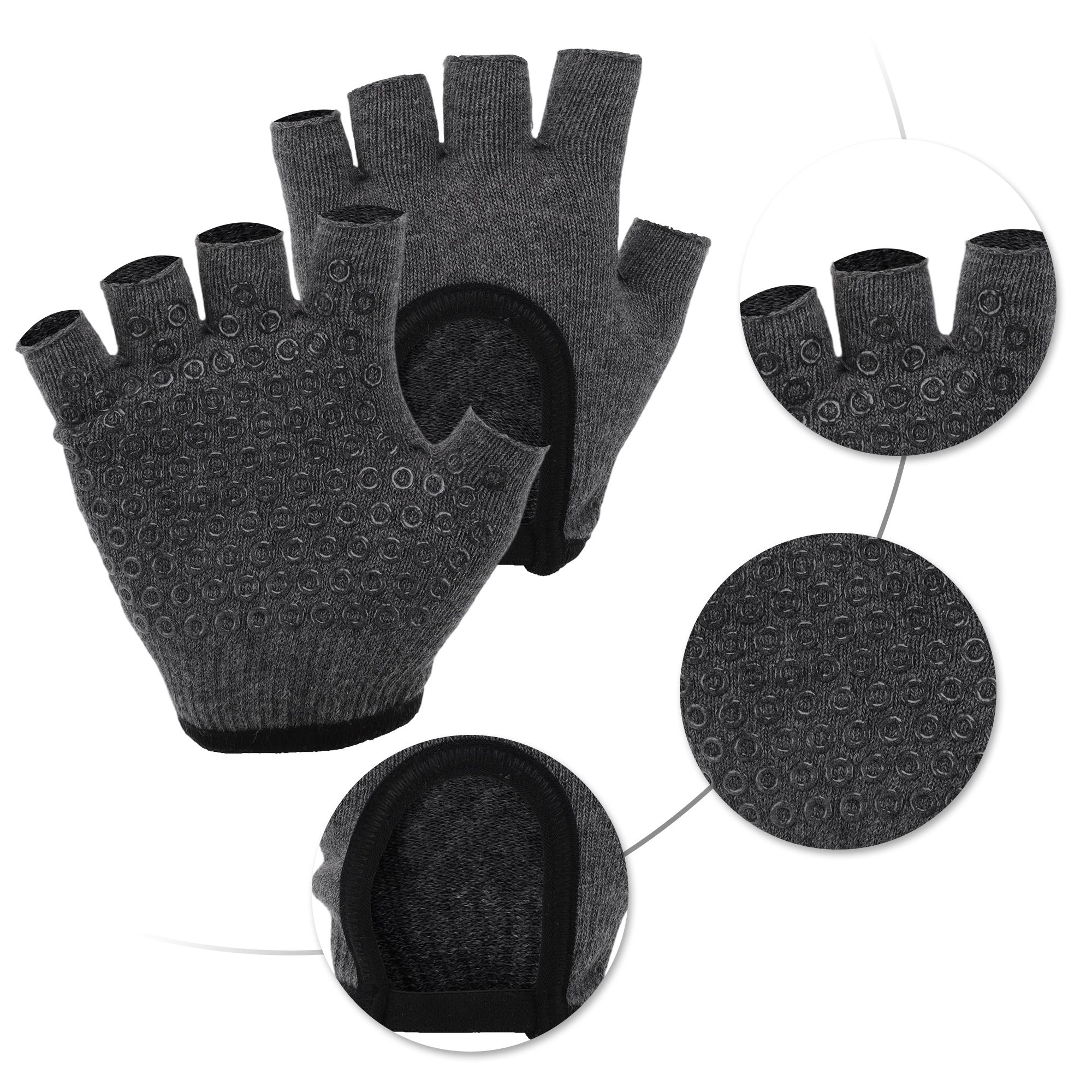 Unique Bargains Anti-slip Fingerless Yoga Gloves One Size Gray