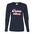 thumbnail image 2 of Wild Bobby Jesus Vibes Inspirational/Christian Women Graphic Long Sleeve Tee, Navy, XX-Large, 2 of 6