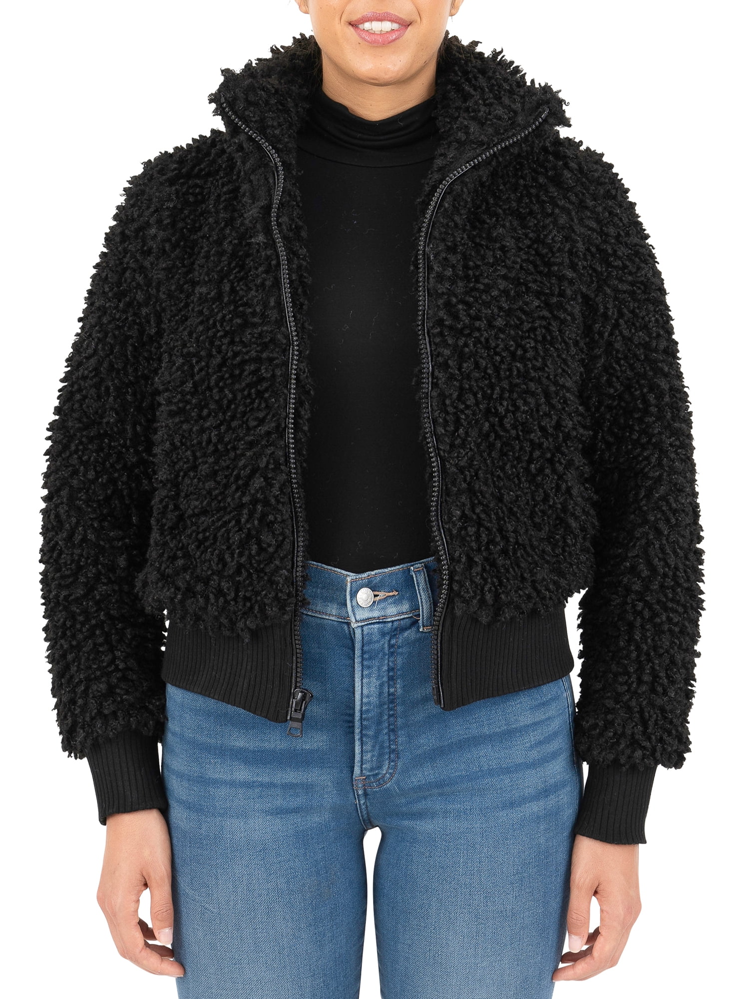 Cyn & Luca Women's Faux Sherpa Bomber Jacket - Walmart.com