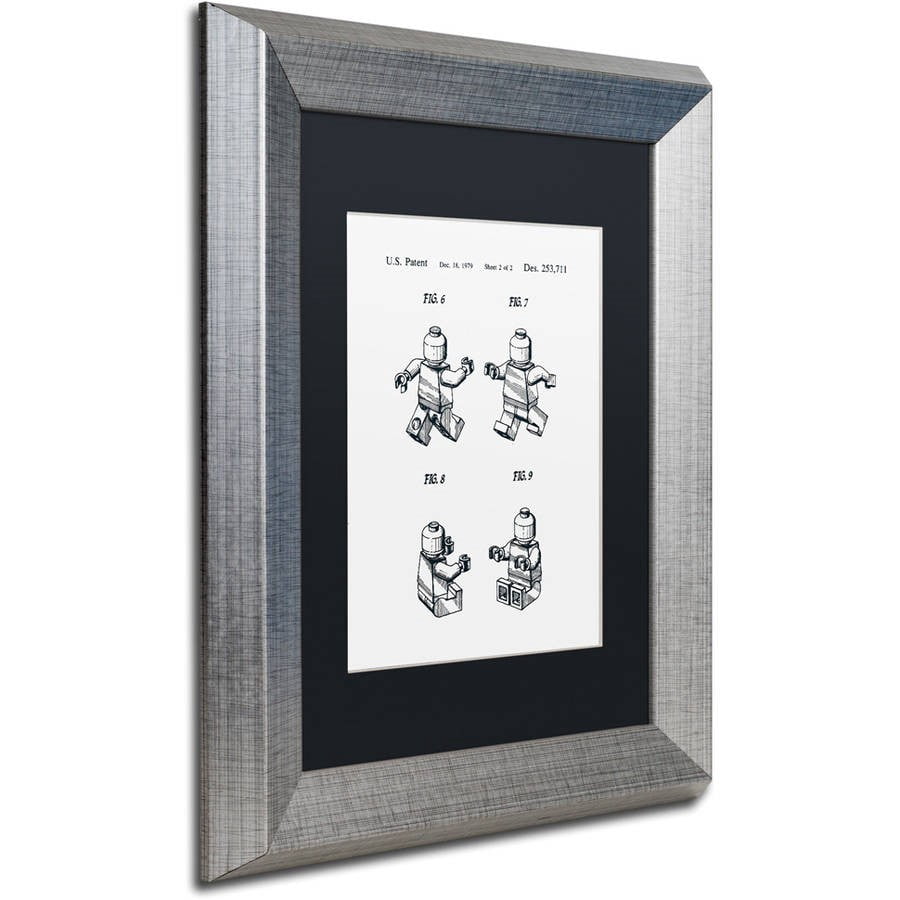 Trademark Fine Art "Lego Man Patent 1979 Page 2 White" Canvas Art by Claire Doherty, Black Matte, Silver Frame