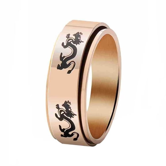 HIJONES Men's Stainless Steel Chinese Zodiac Dragon Enamel Ring Anxiety Relieves Strees Ring Rose Gold Size 7