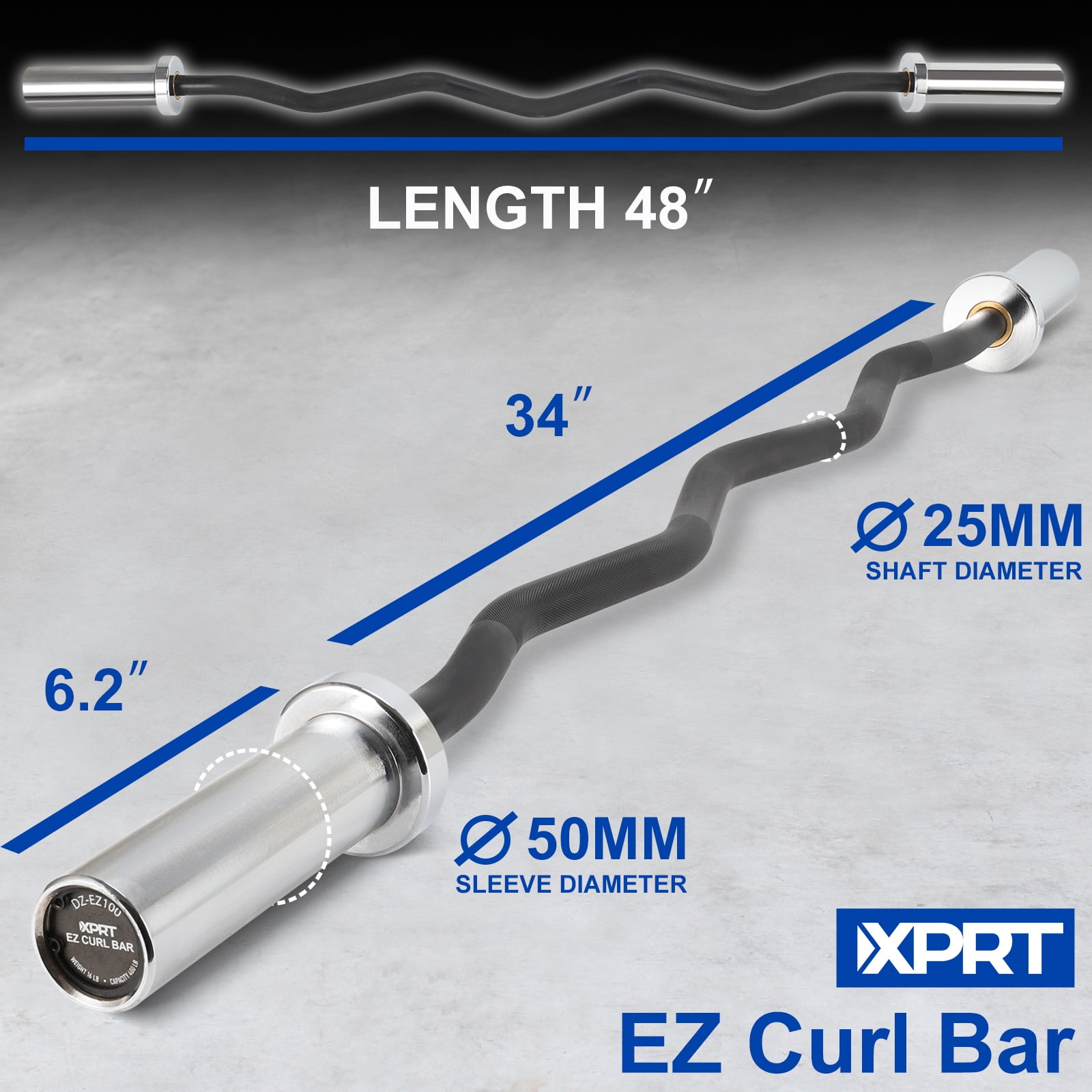 XPRT Fitness 54'' Olympic EZ Curl Barbell Steel Bar Black