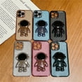 thumbnail image 2 of For iPhone 14 Pro Max 6.7 Inch Bling Plating Astronaut Hidden Stand Case,Cute 6D Bear Stand Glitter Phone Case for Women Girls Soft TPU Shockproof Back Cover, 2 of 5