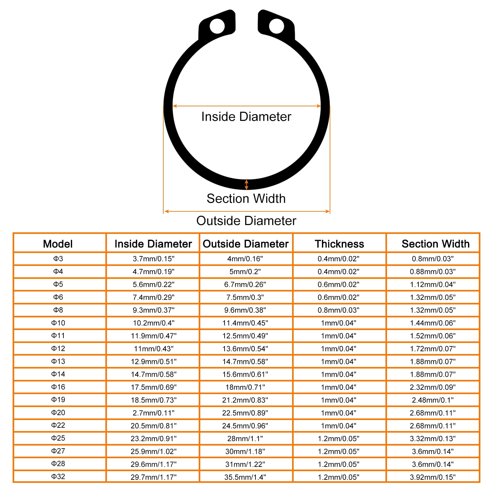 Uxcell 315 Pack External Retaining Rings, 18 Sizes 65Mn Carbon Steel Circlip Snap Ring