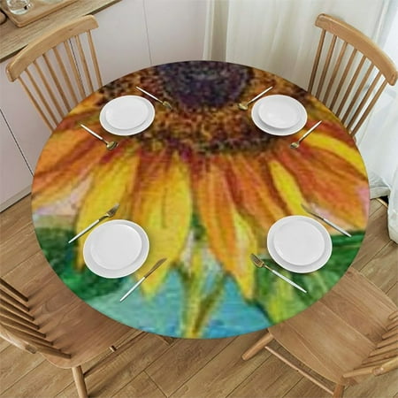 

Patifu Sunflower Round Table Cover Stain Resistant Washable Indoor Outdoor Tablecloth Kitchen Dining Wedding Parties 100% Polyester Waterproof Fabric 54 -58