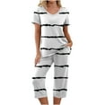 thumbnail image 2 of Puntoco Conjuntos de camisa y pantalones de manga corta con cuello en V y estampado para mujer, pijamas con bolsillos Puntoco Puntoco-2193, 2 of 7
