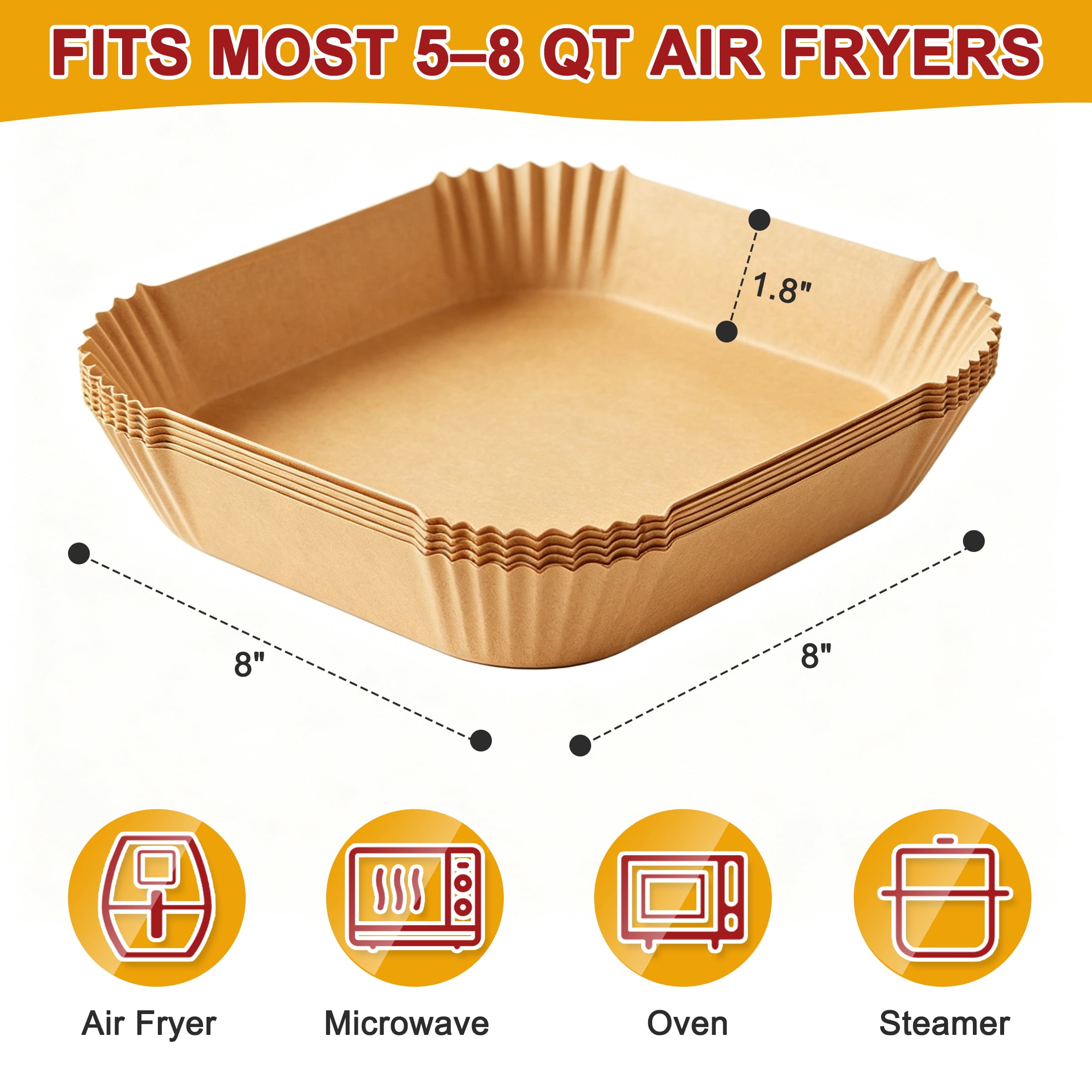 GARITIN Air Fryer Liners 150PCS Square Disposable Airfryer Liners Paper, 8x8 Inch Non-Stick Parchment Paper Sheets, Air Fryer Accessories for Baking Camping BBQ Fits 5-8 QT Airfryer Basket