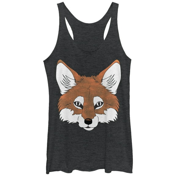 Women's Lost Gods Fantastic Fox Face Racerback Tank Top Black Heather X Large
