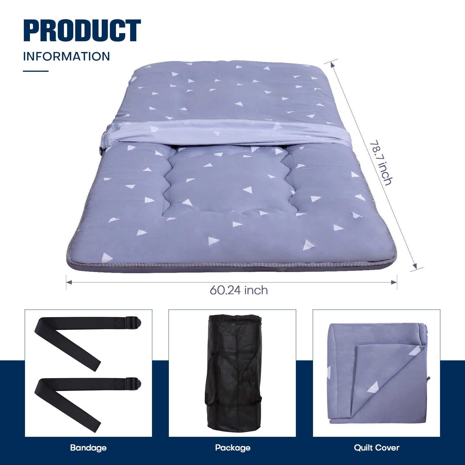 Desirable Life 4" Thick Floor Mattress - Japanese Futon Tatami Pad, Roll-Up Sleeping Mat for Guest/Bedroom