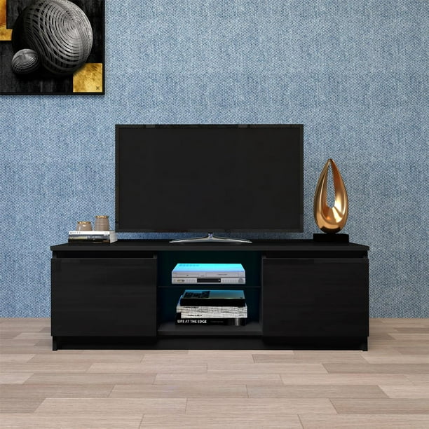 Tv Stand With Led Rgb Lights For 43 50 55 Inch Small Flat Screen Tv Cabinet With Storage Drawers And Shelves For Living Room Bedroom Media Console Table Black 47 24 X15 75 X15 75 Walmart Com