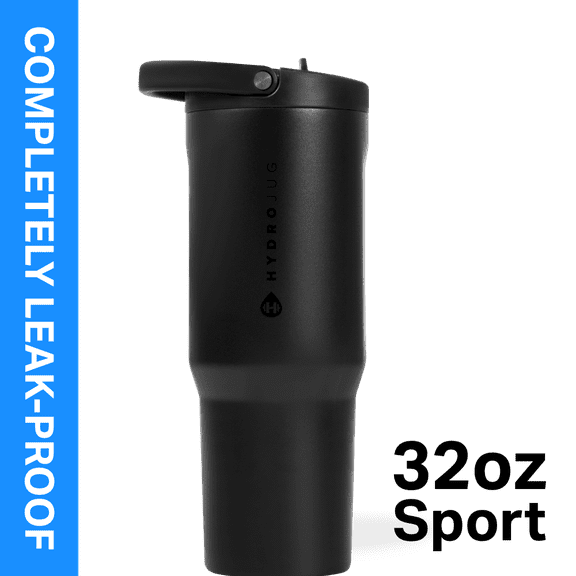 HydroJug Sport 32 oz Stainless Steel Water Bottle with Flip Straw, Insulated Leak-Proof Tumbler for Gym & Outdoor - Black