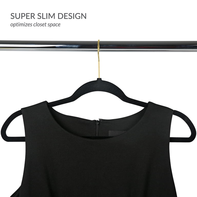 Simplify 25-Pack Slim Velvet Gold Hook Hangers, Black photo 5