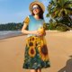 thumbnail image 4 of Balery Sunlit Sunflower Field Vestidos sueltos de manga corta para mujer, vestidos de verano 2025, vestidos casuales de corte A con vuelo., 4 of 6