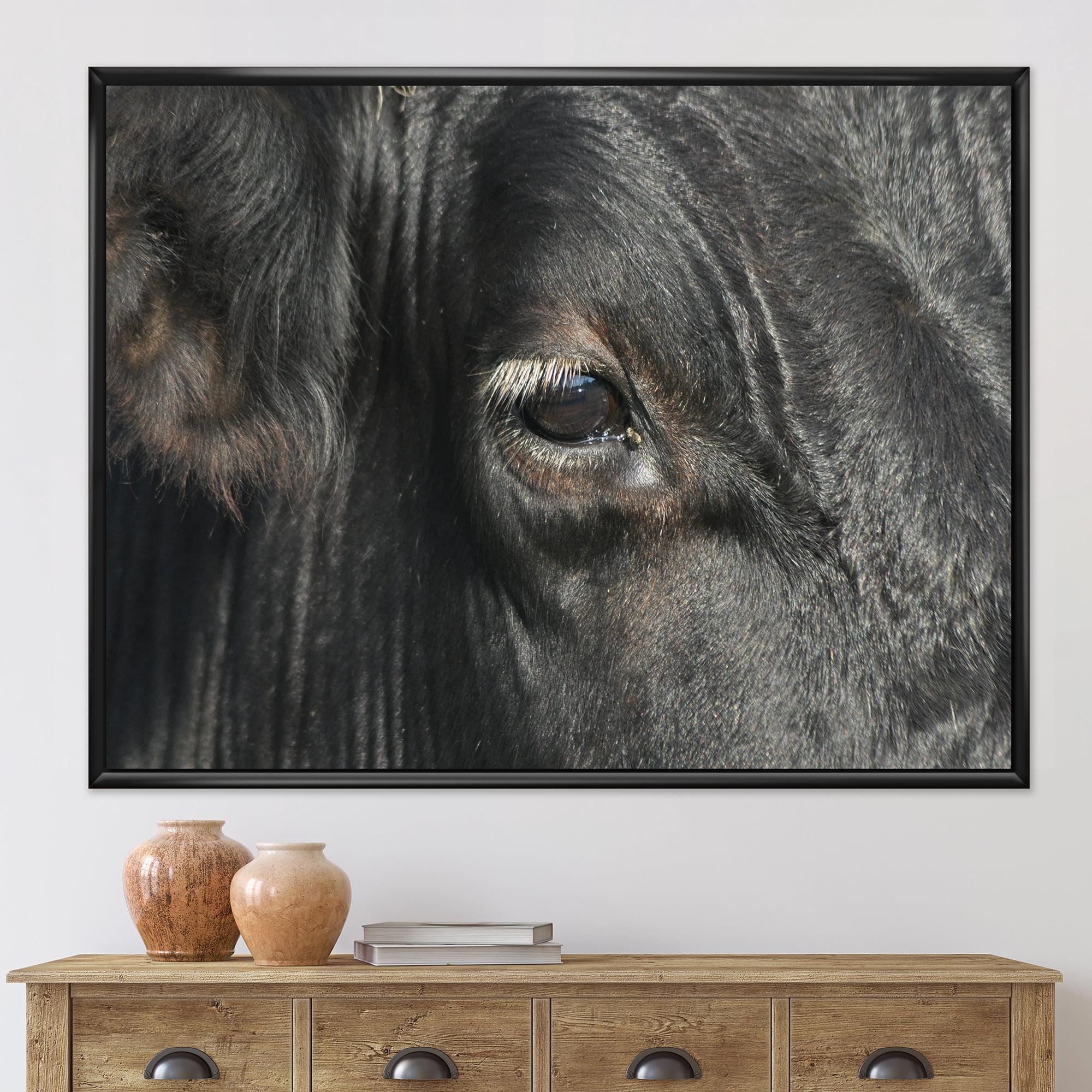 Designart 'Close-Up Of Cow Eye' Farmhouse Framed Canvas Wall Art Print