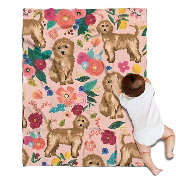 Dogs with Flowers Blanket,Comfortable Soft Flannel Throw Blanket,All Season,Warm Lightweight Blankets for Sofa Bed Couch Living Room Chair,30"x40"